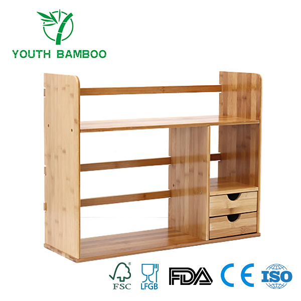 Bamboo Desk Organizer Shelf With Two Drawers