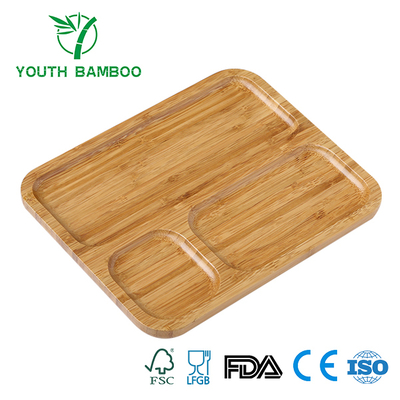 Bamboo Rectangle Serving Tray With Compartments
