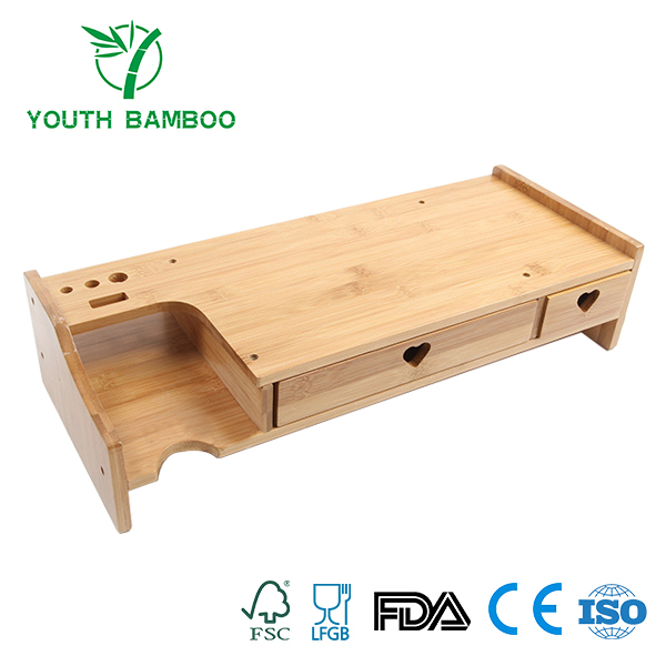 Bamboo Monitor Stand Riser Organizer