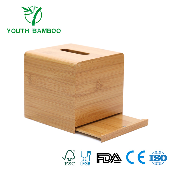 Bamboo Square Tissue Holder Slide Open