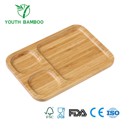 Bamboo Serving Tray With 3 Compartments