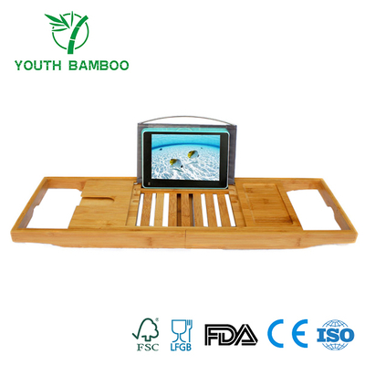 Bamboo Bathtub Caddy Tray With Reading Rack